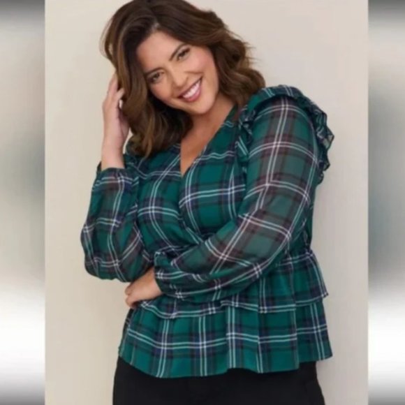 torrid Tops - Torrid - Plaid Ruffed Blouse - Size 2 or 2x
